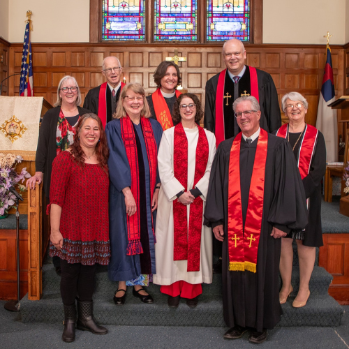 A photo of area clergy that came to Pastor Summer's Installation
